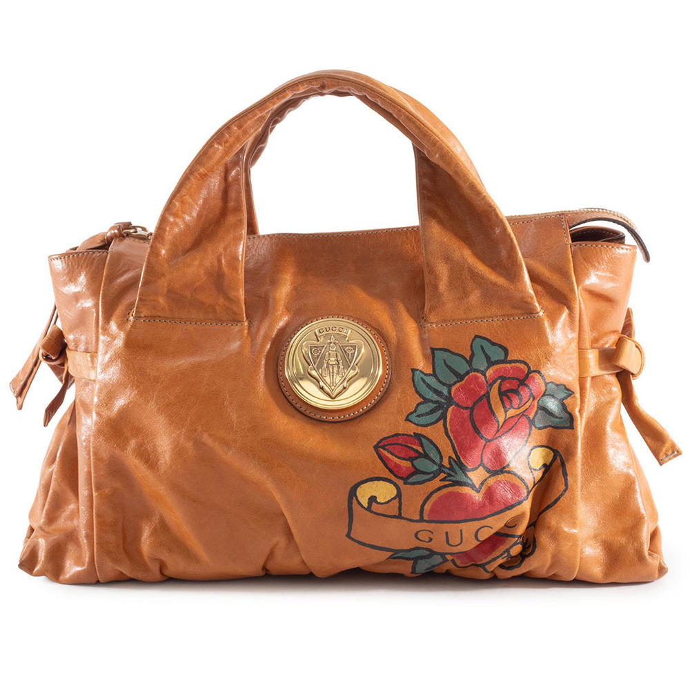 Gucci bag Hysteria leather brown floral paint